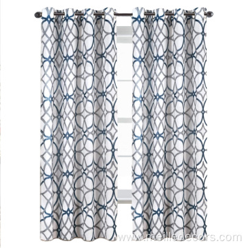 Geometric Printed Textured Flax Window Curtain Drapes